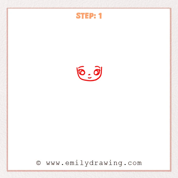 how to draw an alice in wonderland - Step 1: Alice in Wonderland face with big eyes, light brows, a tiny nose, and a small smile.